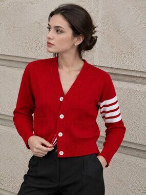 Thom Browne Red 100% Merino Wool 4-Bar Cardigan Size 0 NWT
